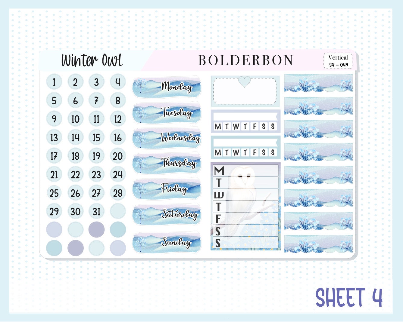 WINTER OWL || 7x9 Vertical Planner Sticker Kit