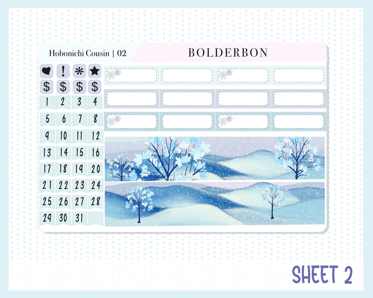 JANUARY Hobonichi Cousin and A5 Day Free || Monthly Planner Sticker Kit, Winter, Snow, Owl