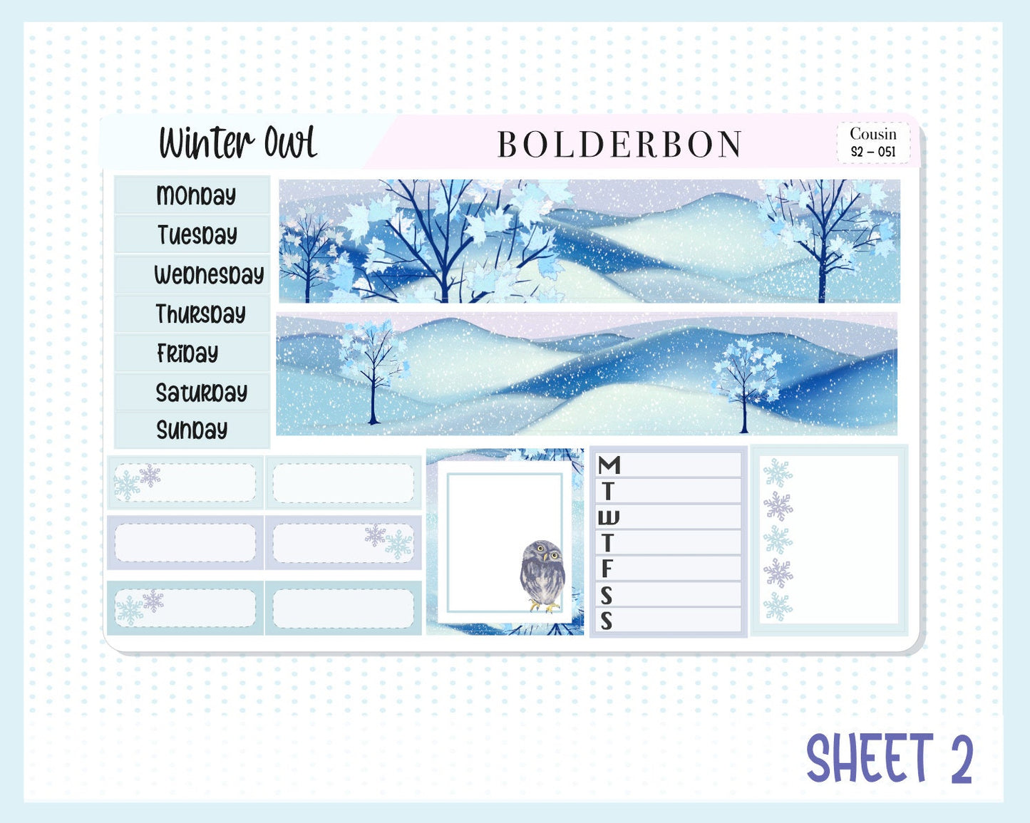 WINTER OWL || Hobonichi Cousin Planner Sticker Kit