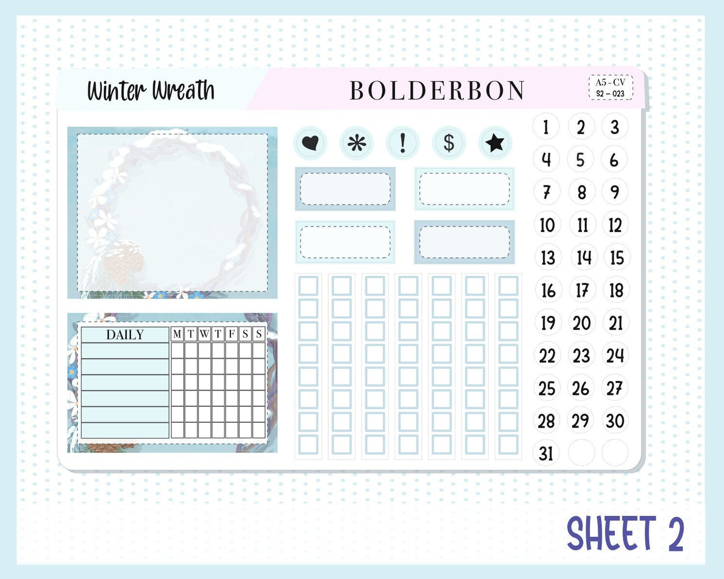 WINTER WREATH || A5 Compact Vertical Planner Sticker Kit