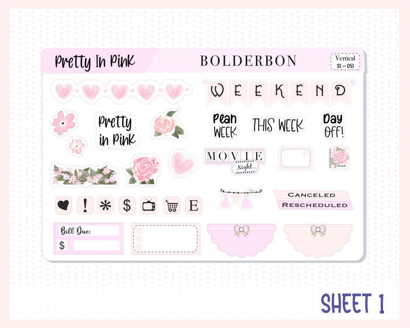PRETTY IN PINK || 7x9 Vertical Planner Sticker Kit