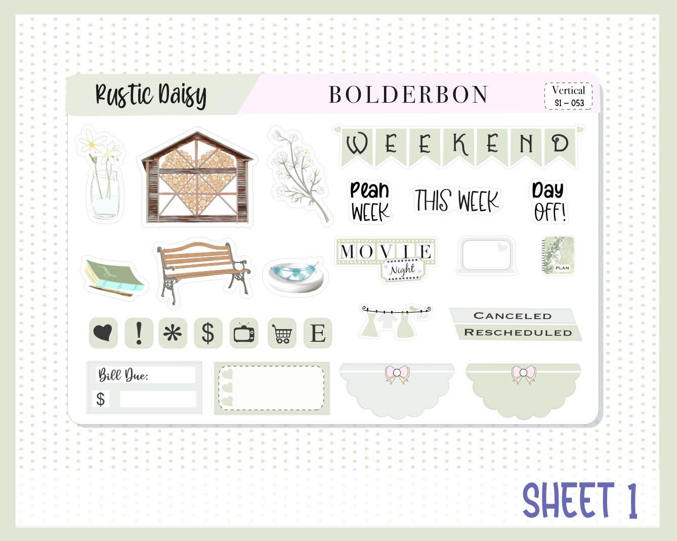 RUSTIC DAISY || 7x9 Vertical Planner Sticker Kit