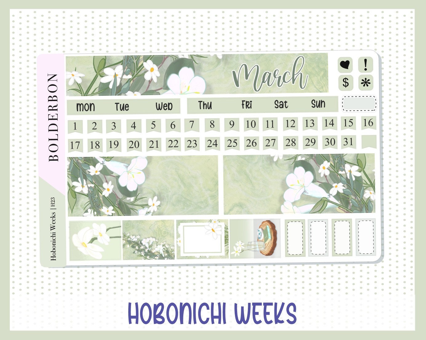 MARCH Hobonichi Weeks Sticker Kit || Monthly Planner Stickers for Hobonichi Weeks, Daisy, Flowers, Spring