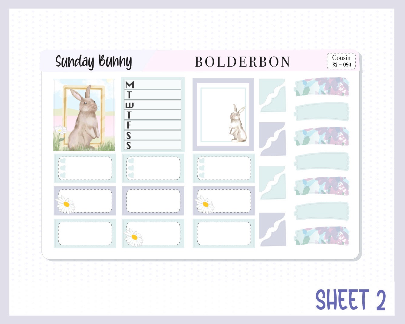 SUNDAY BUNNY || Hobonichi Cousin Planner Sticker Kit