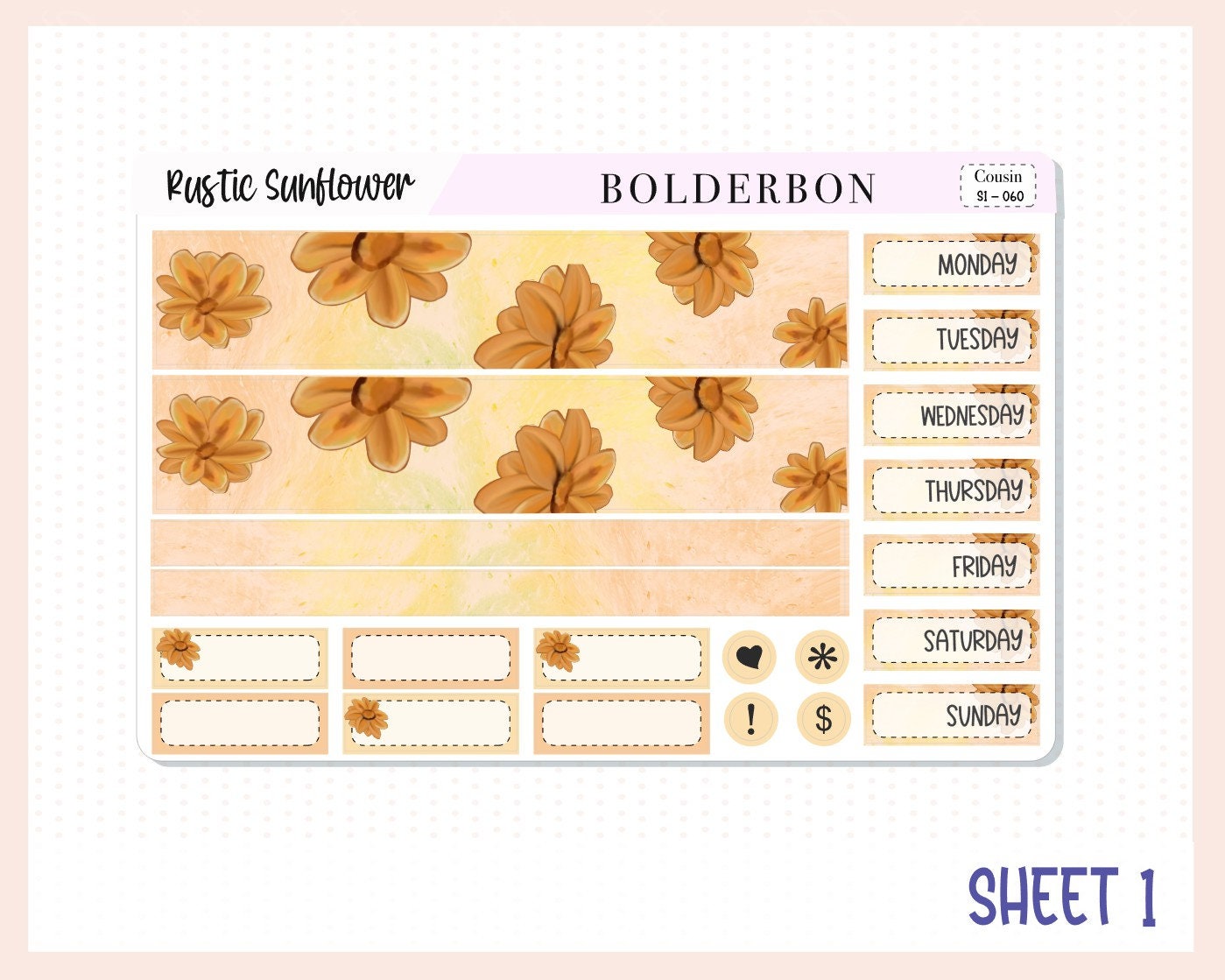 RUSTIC SUNFLOWER Hobonichi Cousin || Weekly Planner Sticker Kit Hand Drawn