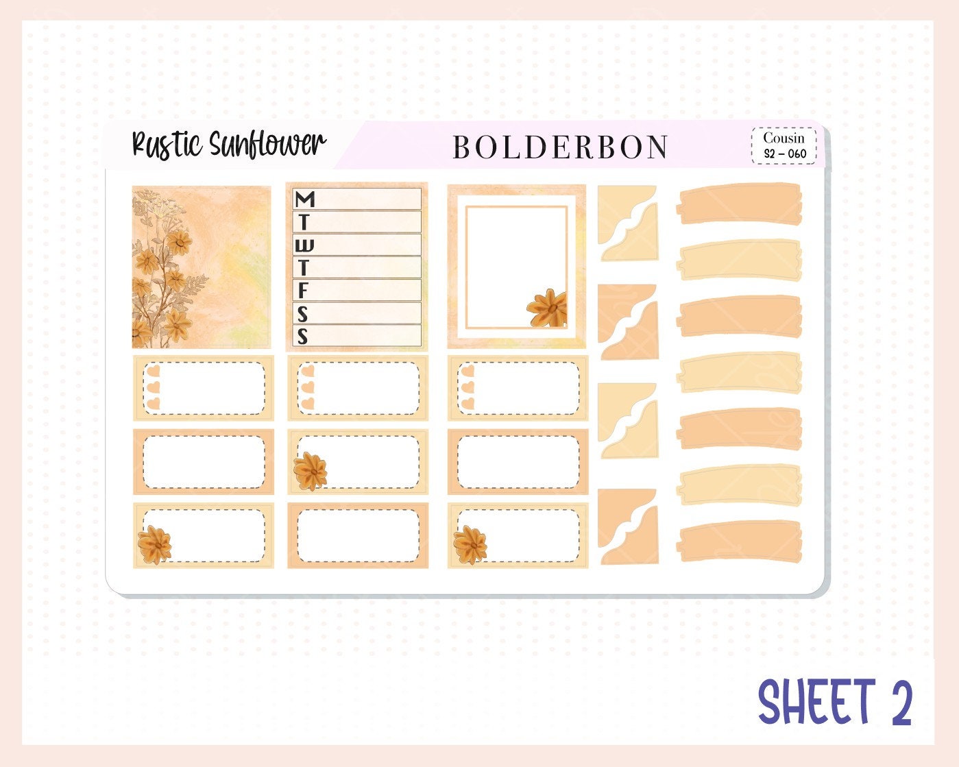 RUSTIC SUNFLOWER Hobonichi Cousin || Weekly Planner Sticker Kit Hand Drawn