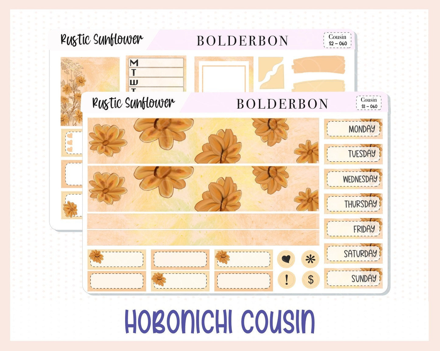 RUSTIC SUNFLOWER Hobonichi Cousin || Weekly Planner Sticker Kit Hand Drawn