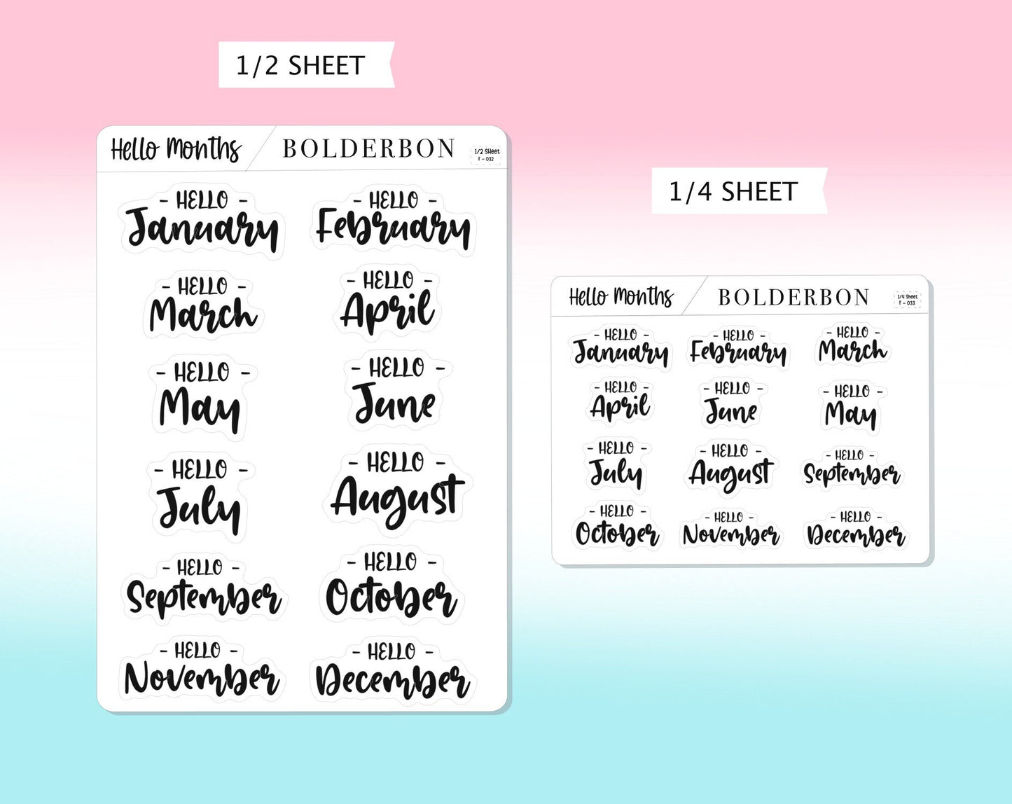 HELLO MONTH Stickers || Script, Printed, Header, Monthly, Planner, Handlettering, Calendar, Cursive