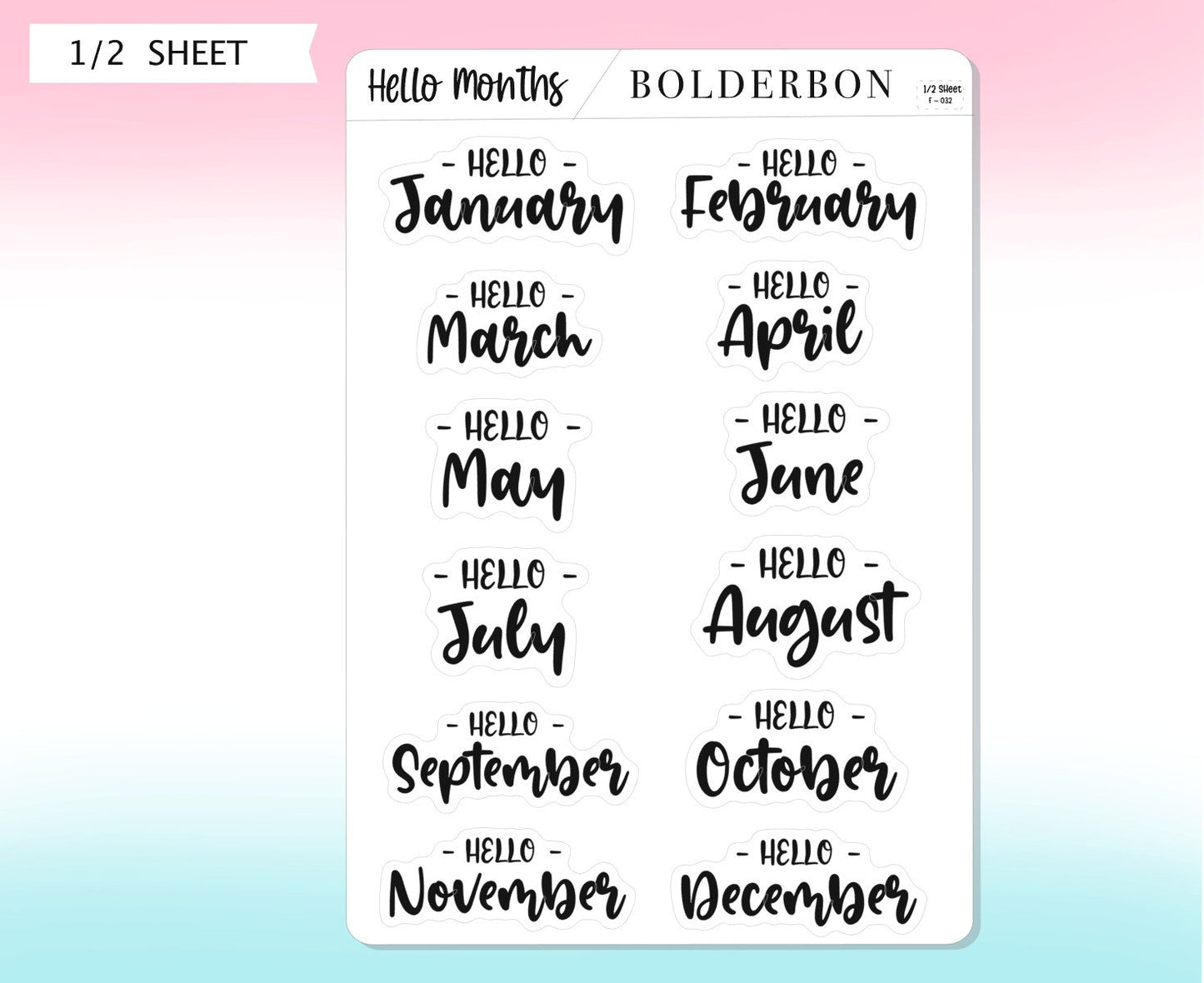 HELLO MONTH Stickers || Script, Printed, Header, Monthly, Planner, Handlettering, Calendar, Cursive
