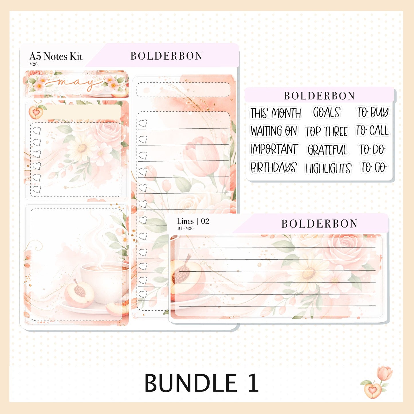 MAY A5 Notes Kit || Peach Blossom, Planner Sticker Kit for Erin Condren Planners