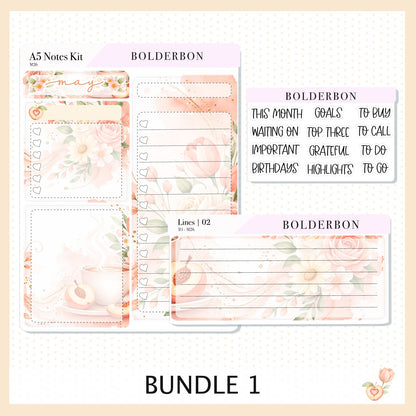 MAY A5 Notes Kit || Peach Blossom, Planner Sticker Kit for Erin Condren Planners