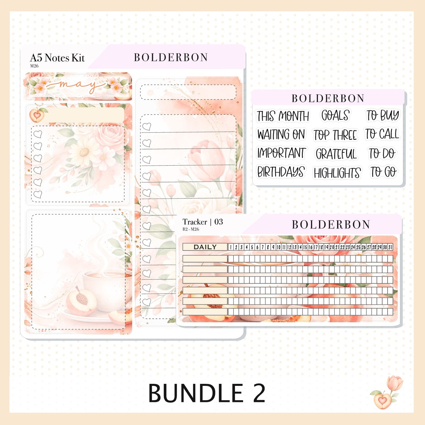 MAY A5 Notes Kit || Peach Blossom, Planner Sticker Kit for Erin Condren Planners