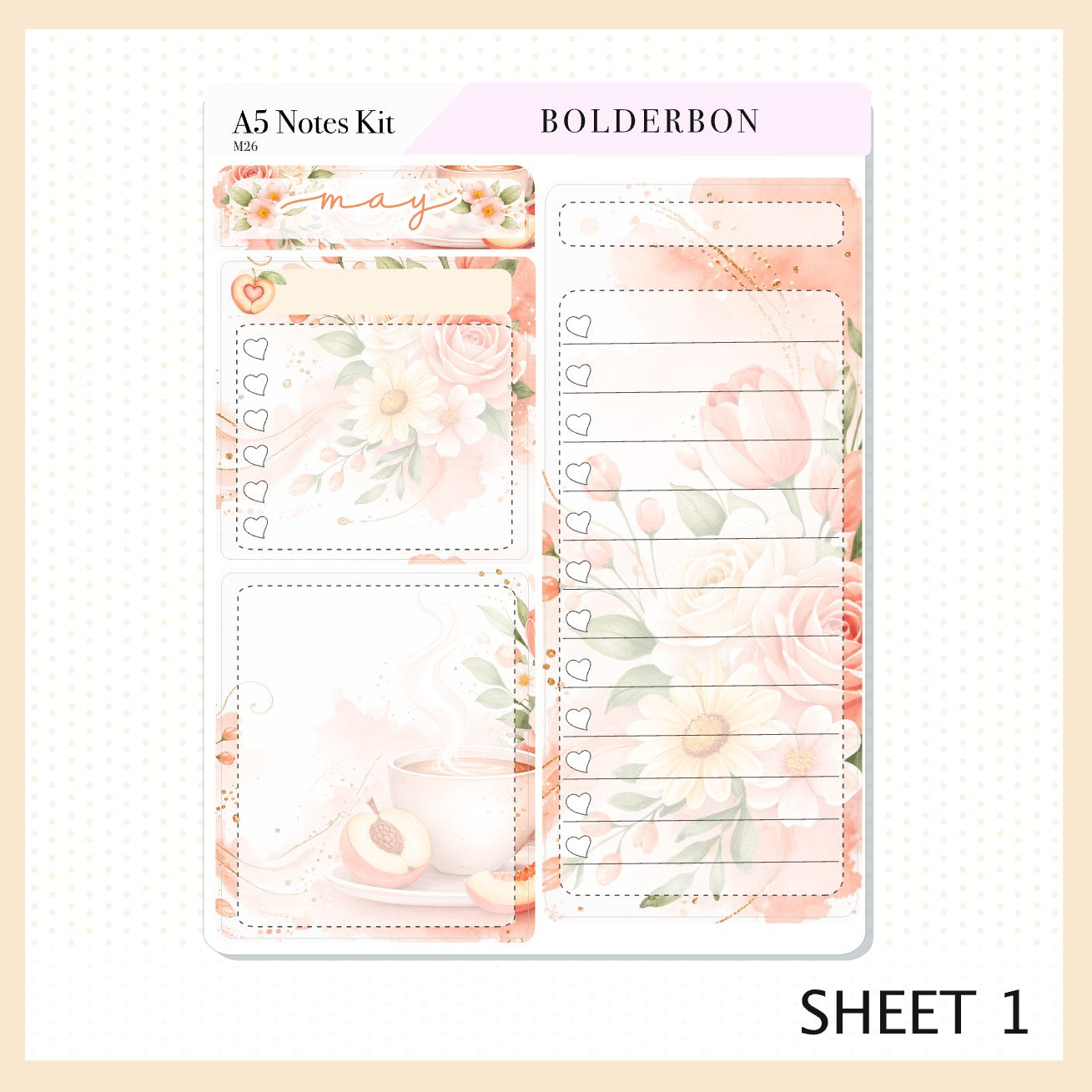 MAY A5 Notes Kit || Peach Blossom, Planner Sticker Kit for Erin Condren Planners