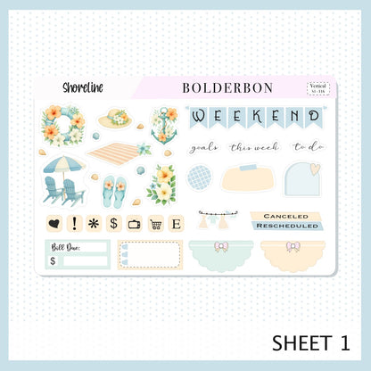 SHORELINE 7x9 Vertical Sticker Kit || Coastal Beach and Nautical Vibe Planner Stickers