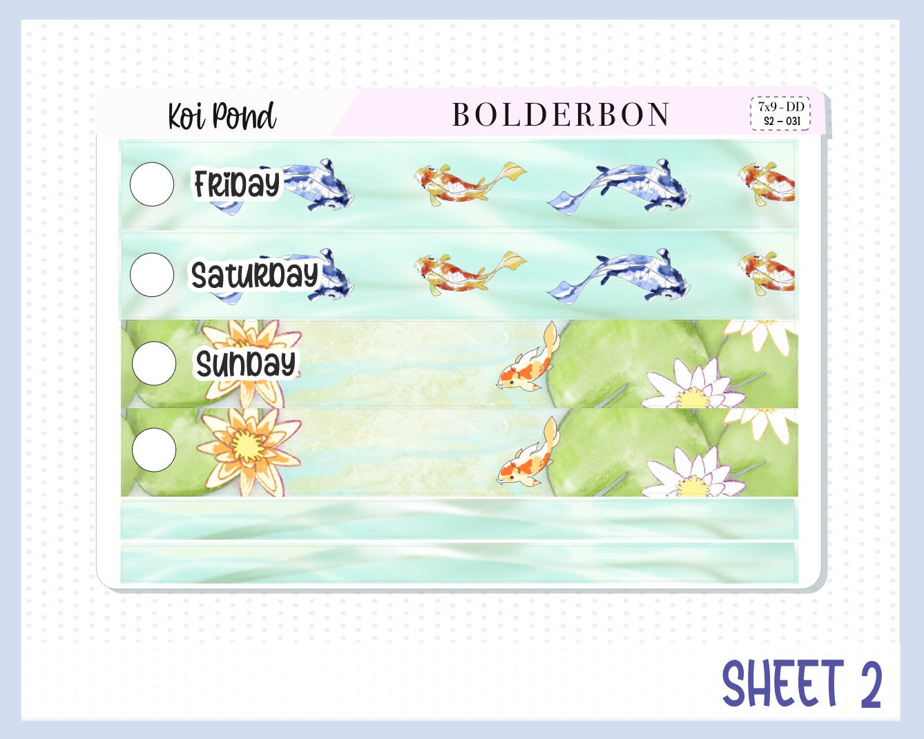 KOI POND "7x9 Daily Duo" || Weekly Planner Sticker Kit for Erin Condren
