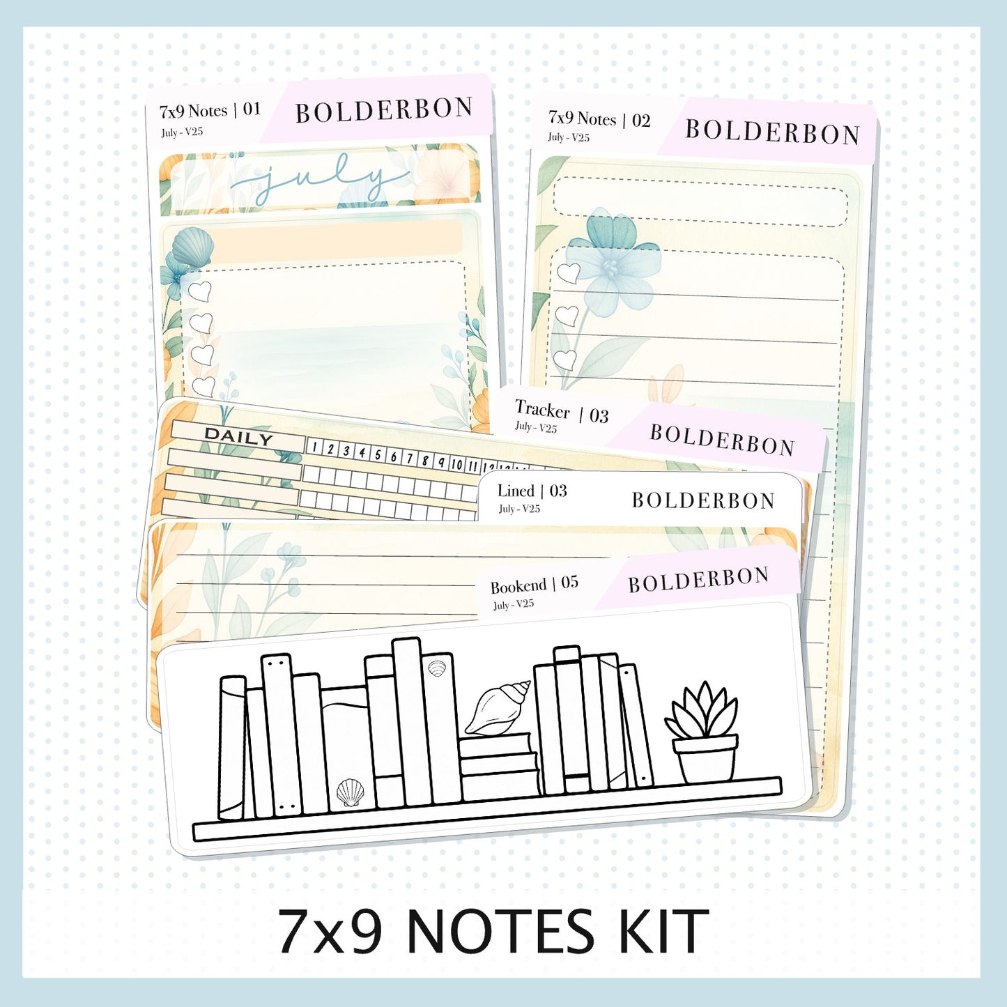 NEW JULY 7x9 Notes Kit ||  2025/2026 Planner Sticker Kit for Erin Condren Planners, Shoreline