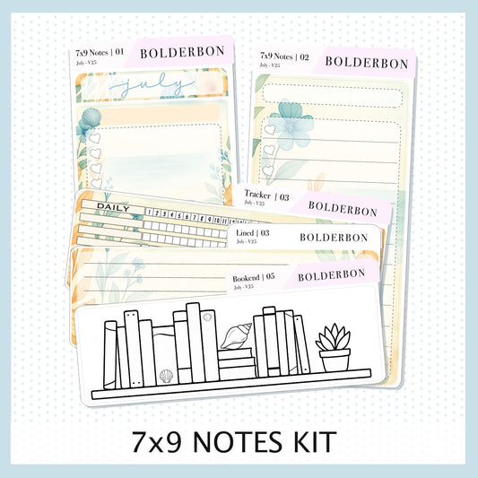 NEW JULY 7x9 Notes Kit ||  2025/2026 Planner Sticker Kit for Erin Condren Planners, Shoreline