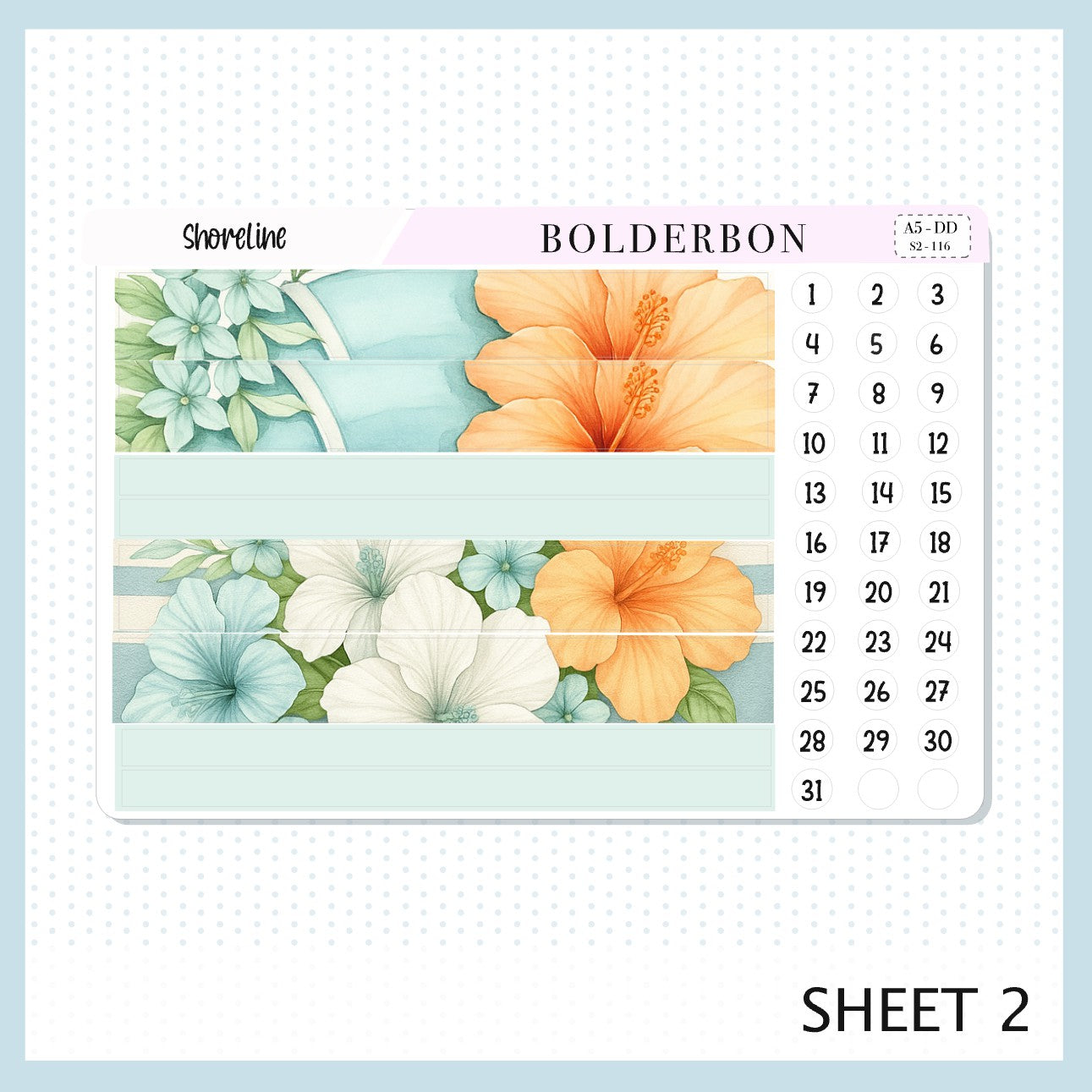 SHORELINE A5 Daily Duo ||  Planner Sticker Kit