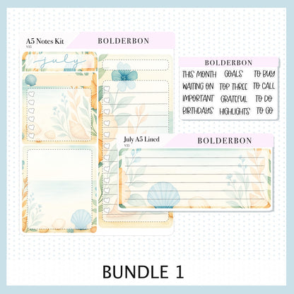 NEW 2025/2026 JULY A5 Notes Kit || Shoreline, Planner Sticker Kit for Erin Condren Planners
