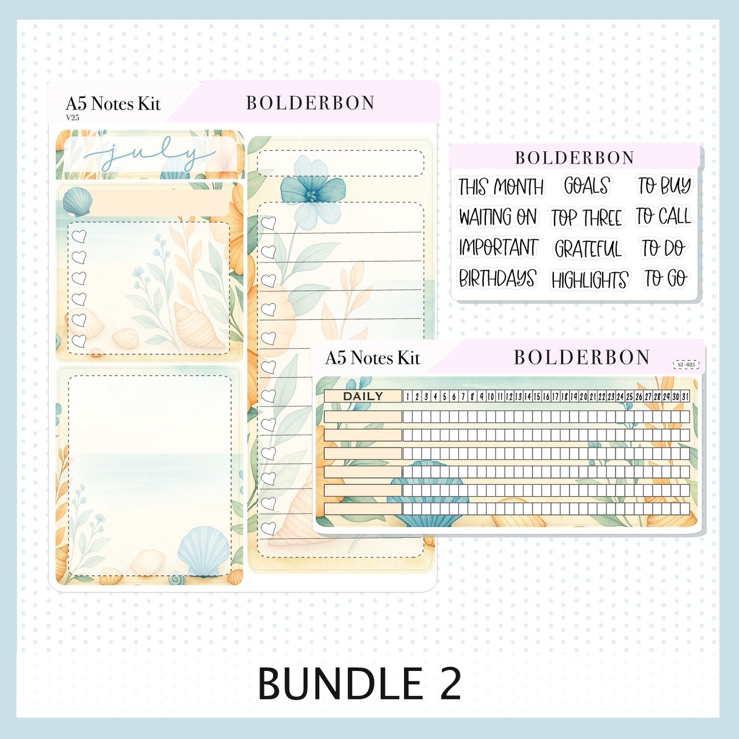NEW 2025/2026 JULY A5 Notes Kit || Shoreline, Planner Sticker Kit for Erin Condren Planners