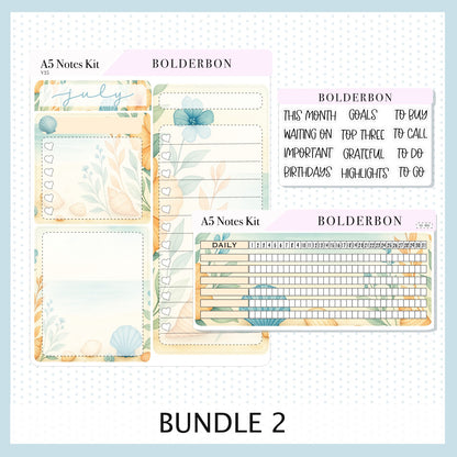 NEW 2025/2026 JULY A5 Notes Kit || Shoreline, Planner Sticker Kit for Erin Condren Planners
