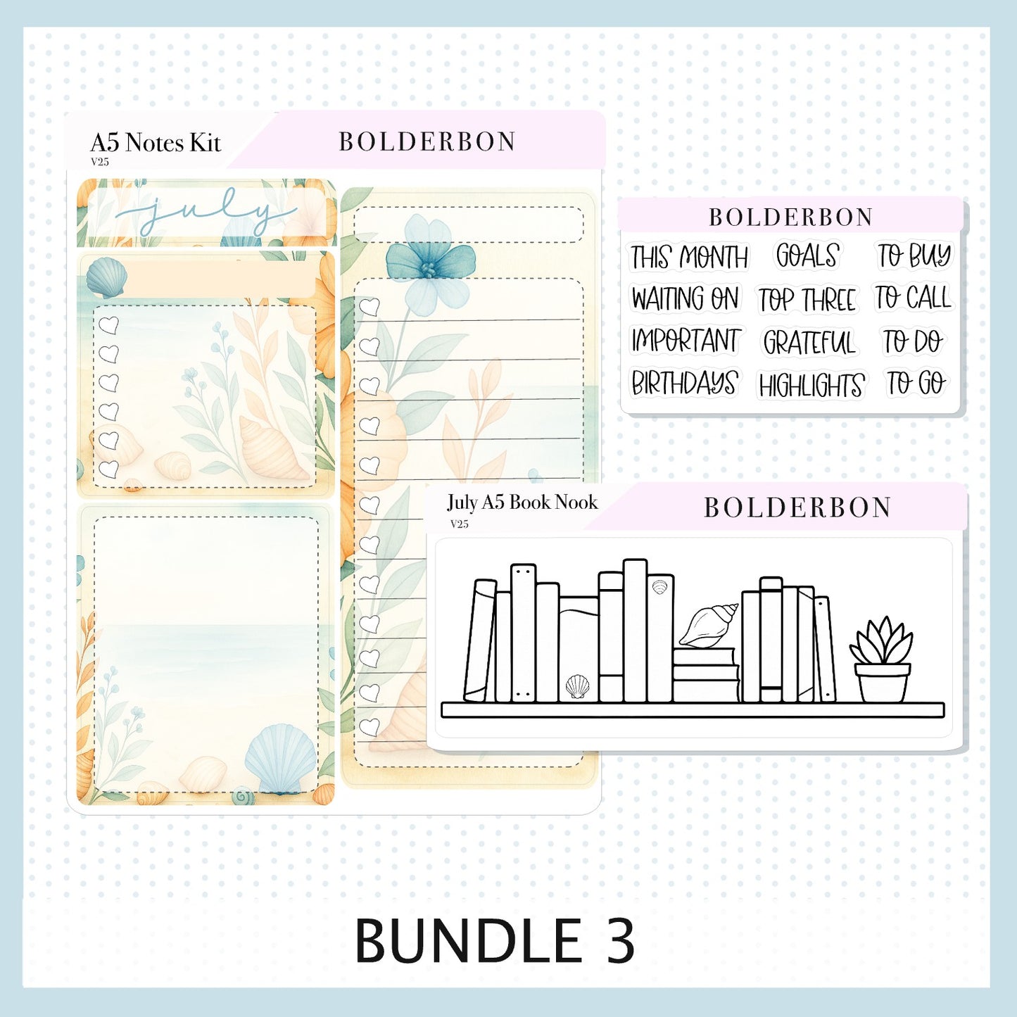 NEW 2025/2026 JULY A5 Notes Kit || Shoreline, Planner Sticker Kit for Erin Condren Planners