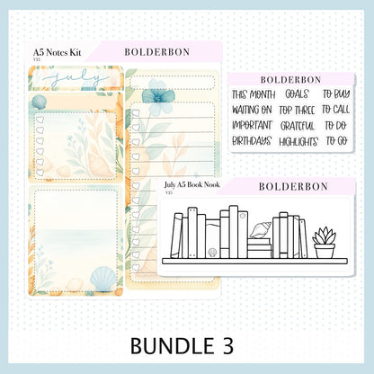 NEW 2025/2026 JULY A5 Notes Kit || Shoreline, Planner Sticker Kit for Erin Condren Planners