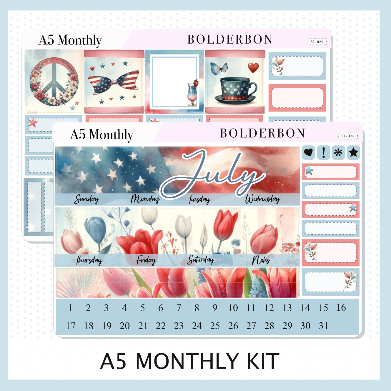 JULY A5 MONTHLY KIT || Planner Stickers for Erin Condren