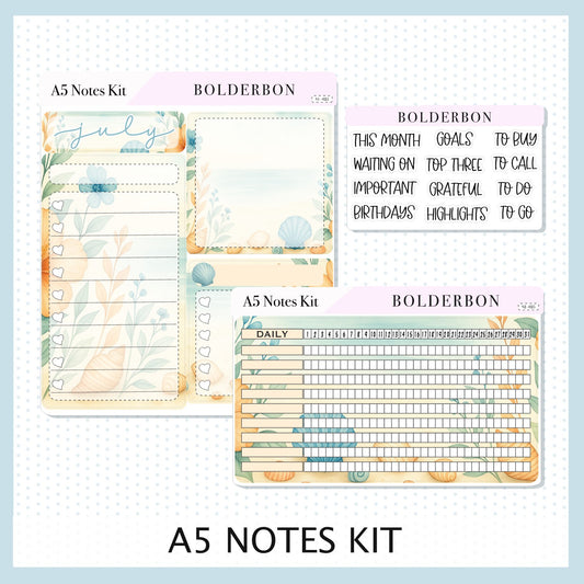 JULY - A5 NOTES KIT Original Layout || Planner Sticker Kit for A5 Planners and Notebooks