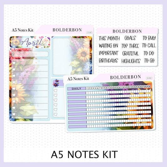 APRIL - A5 NOTES KIT || Compact Vertical, A5 Daily Duo, A5 Horizontal, Planner Stickers