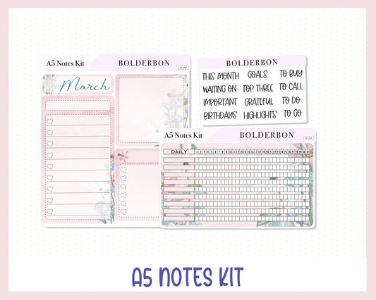 MARCH - A5 NOTES KIT || Compact Vertical, A5 Daily Duo, A5 Horizontal, Planner Stickers