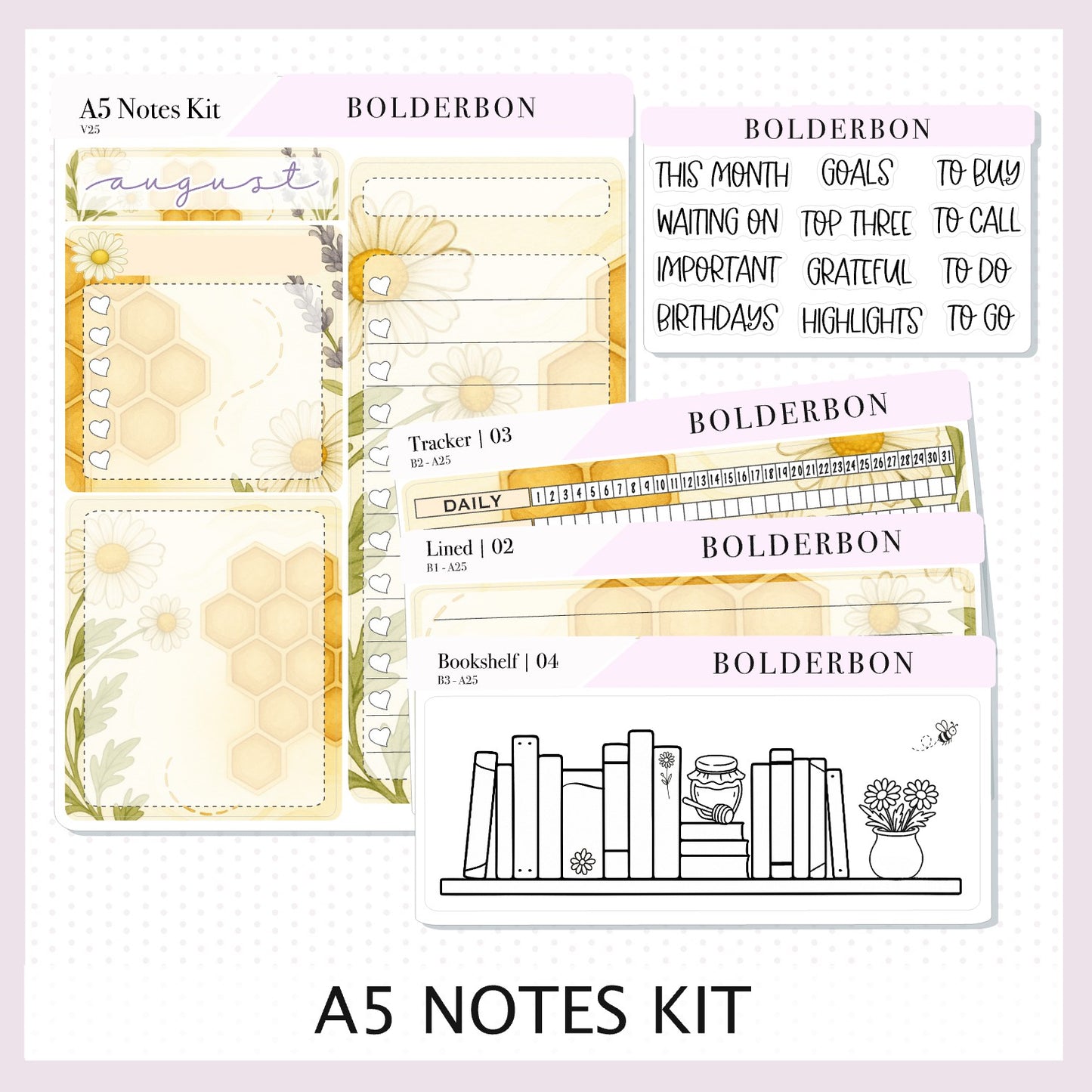 AUGUST A5 Notes Kit || New Layout 2025/2026 Sweet Honey, Planner Sticker Kit for Erin Condren Planners