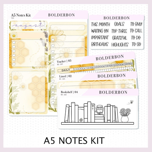 AUGUST A5 Notes Kit || New Layout 2025/2026 Sweet Honey, Planner Sticker Kit for Erin Condren Planners