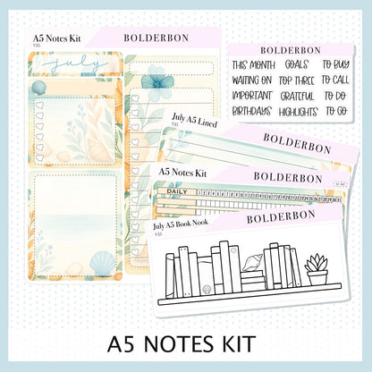 NEW 2025/2026 JULY A5 Notes Kit || Shoreline, Planner Sticker Kit for Erin Condren Planners