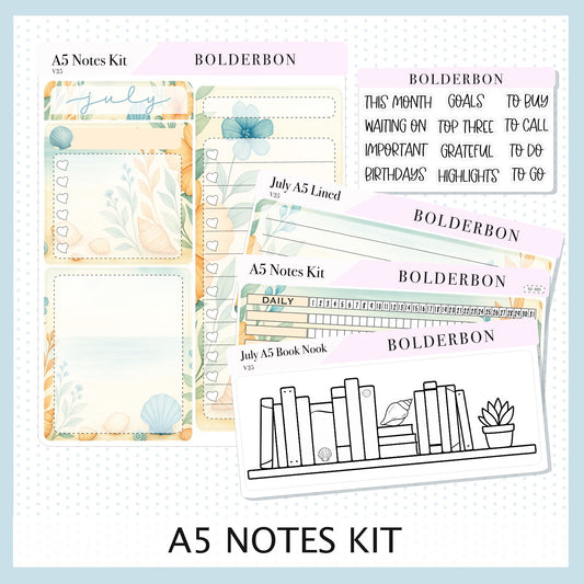 NEW 2025/2026 JULY A5 Notes Kit || Shoreline, Planner Sticker Kit for Erin Condren Planners