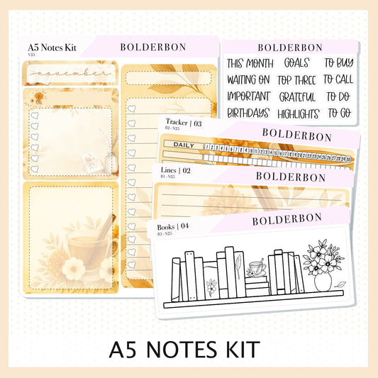 NOVEMBER A5 Notes Kit || New Layout 2025/2026, Planner Sticker Kit for Erin Condren Planners, Fall View Theme