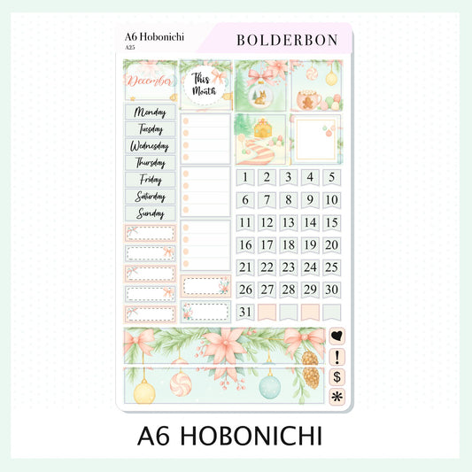 DECEMBER A6 Hobonichi || Festive Floral Planner Stickers, Pastel Holiday Aesthetic Vibe