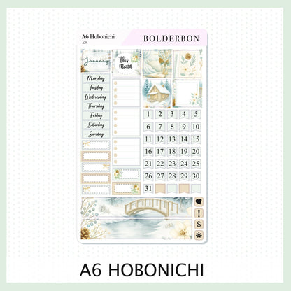 JANUARY A6 Hobonichi || Winter Floral Planner Stickers, Cozy Sage & Gold Vibe
