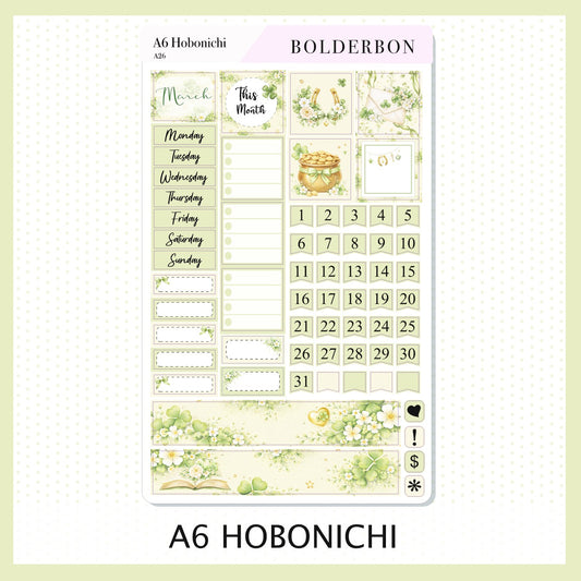 MARCH A6 Hobonichi || Clover Planner Stickers, Book Lover, Cottagecore Spring Kit