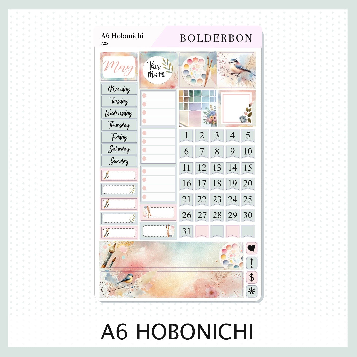 MAY A6 Hobonichi || Painter's Palette Monthly Sticker Kit Planner Stickers
