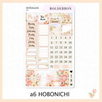 MAY A6 Hobonichi || Peach Blossom, Floral Aesthetic Planner Stickers, Cottagecore Vibe