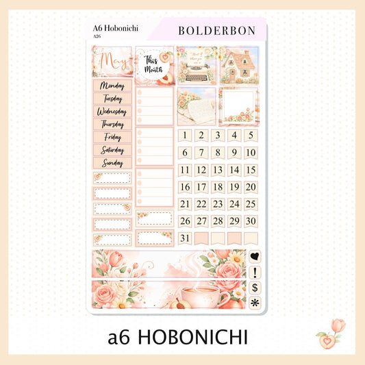 MAY A6 Hobonichi || Peach Blossom, Floral Aesthetic Planner Stickers, Cottagecore Vibe