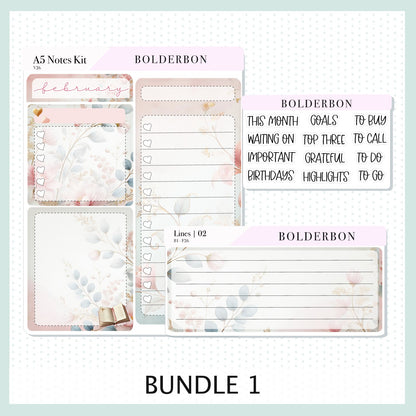 FEBRUARY A5 Notes Kit || Timeless Tales, Planner Sticker Kit for Erin Condren Planners