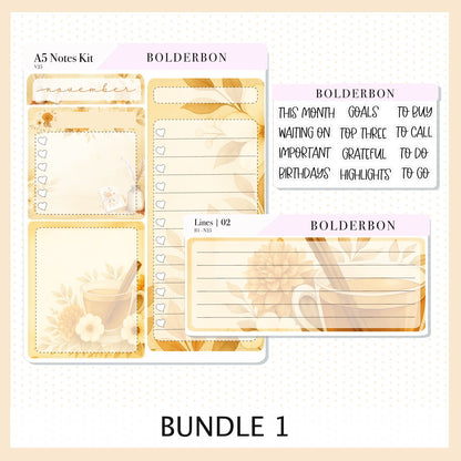 NOVEMBER A5 Notes Kit || New Layout 2025/2026, Planner Sticker Kit for Erin Condren Planners, Fall View Theme