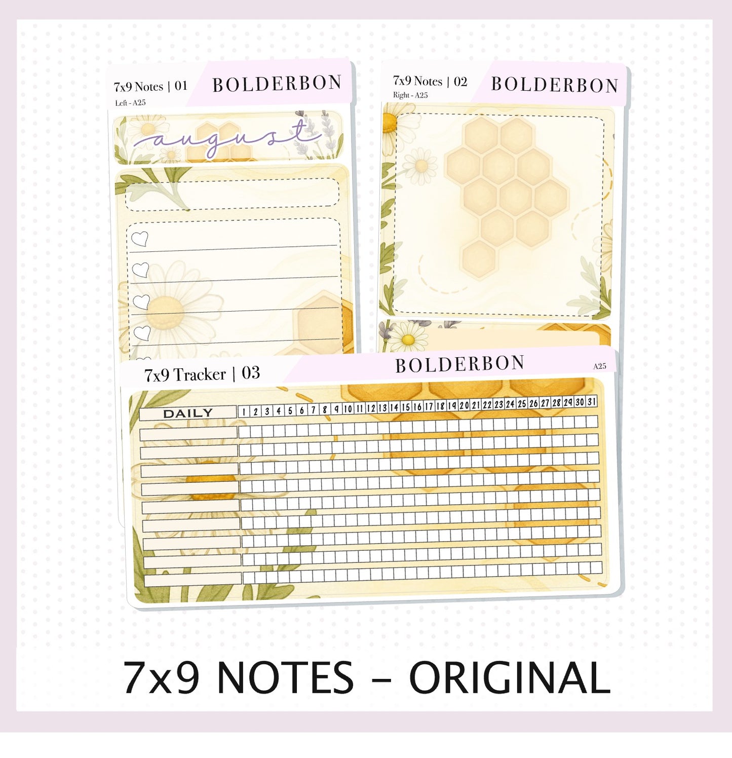 AUGUST 7x9 Notes Kit || Original layout, Sweet Honey, Planner Sticker Kit for Erin Condren Dashboard