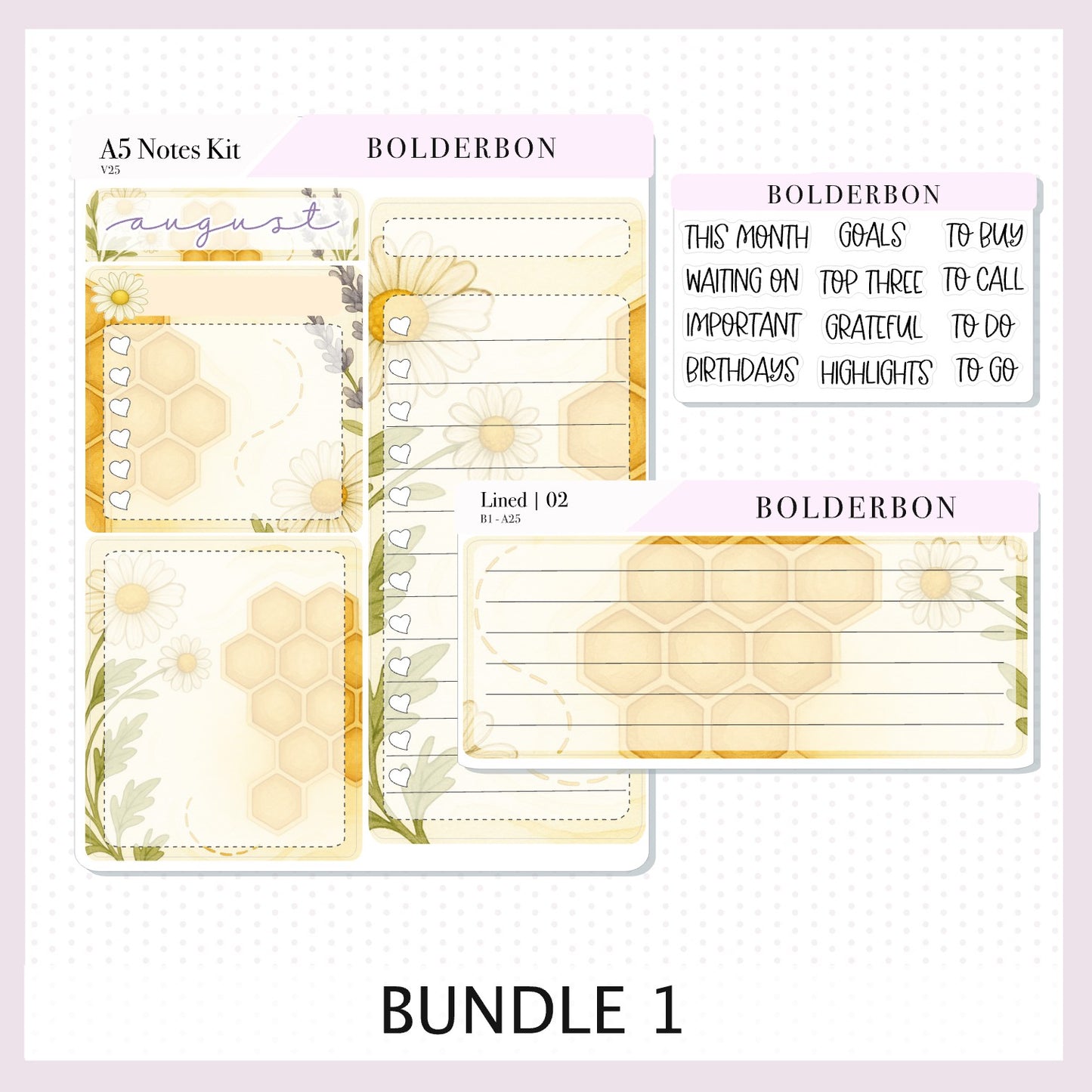 AUGUST A5 Notes Kit || New Layout 2025/2026 Sweet Honey, Planner Sticker Kit for Erin Condren Planners