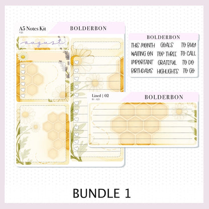 AUGUST A5 Notes Kit || New Layout 2025/2026 Sweet Honey, Planner Sticker Kit for Erin Condren Planners