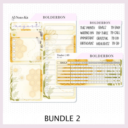 AUGUST A5 Notes Kit || New Layout 2025/2026 Sweet Honey, Planner Sticker Kit for Erin Condren Planners
