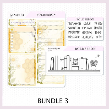 AUGUST A5 Notes Kit || New Layout 2025/2026 Sweet Honey, Planner Sticker Kit for Erin Condren Planners