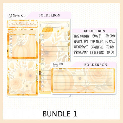 OCTOBER A5 Notes Kit || New Layout 2025/2026, Planner Sticker Kit for Erin Condren Planners, Autumn Light Theme